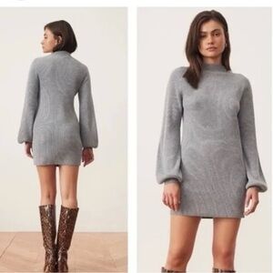 Song of Style Ribbed Sweater Dress M Gray Mock Neck Long Sleeve